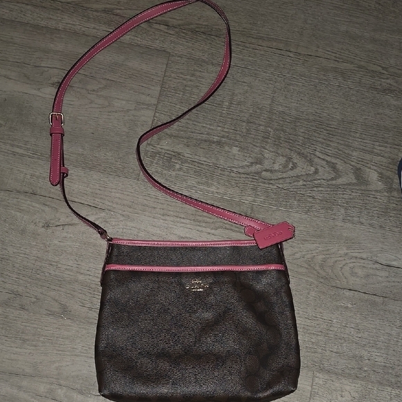 Coach Dark Brown and Pink Crossbody Bag - Picture 1 of 2